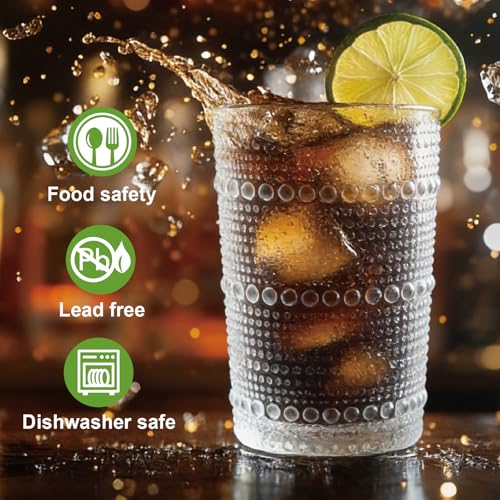 JYlanglin Hobnail Drinking Glasses Set of 8，Includes 12-ounce beer glasses and 10-ounce cocktail glasses.Kitchen Water Gla...