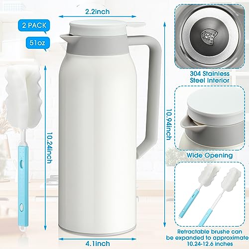 Mifoci 2 Pcs 51oz Stainless Steel Thermal Coffee Carafe White Double Walled Thermal Carafe Insulated Hot Beverage Dispense...