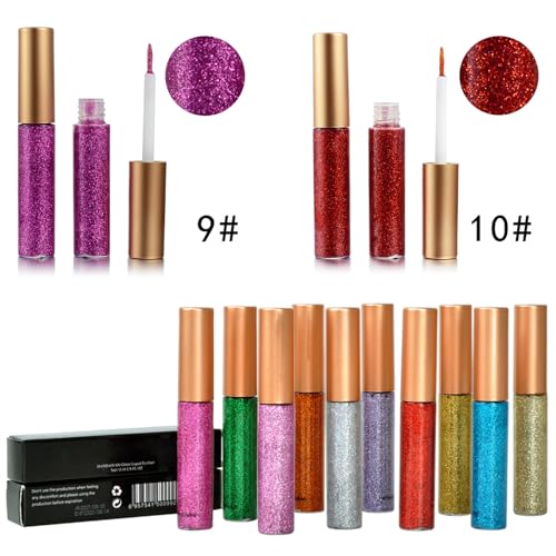DekRion Glitter-Eyeliner,Gold Giltter-Eyeliner, Long-lasting Waterproof Eye-Glitter Makeup, Silver, Gold, Pink Green High-...