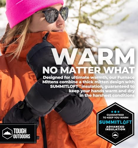 Tough Outdoors Adult Ski Mittens - Waterproof Winter Gloves Men & Women - Thermal Fleece Lining for Cold Weather Gear