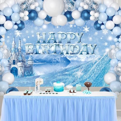 Ice Snow Castle Theme Happy Birthday Photography Backdrop - 5x3ft Winter Princess Background Photo Booth Banner Props for ...