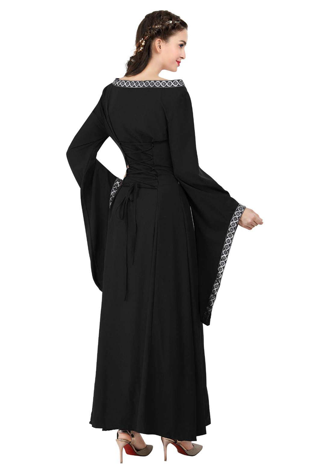 Kranchungel Medieval Dress for Women Renaissance Costume Dress Irish Over Long Dresses Cosplay Retro Gown Black X-Small