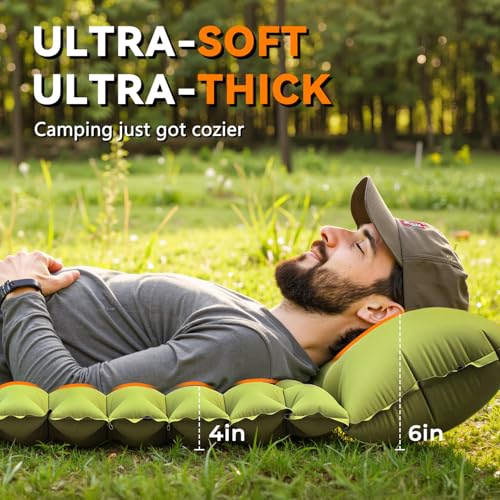 RusChic Sleeping Pad, Ultralight Inflatable Sleeping Pad for Camping with Pillow Built-in Foot Pump, Extra Thick Compact C...