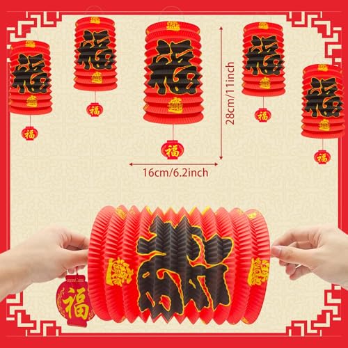 12Pcs Chinese New Year Decorations 2026,6.3*9.8In Year of The Horse Red Fu Lanterns Lunar Spring Festival Ceiling Hanging ...