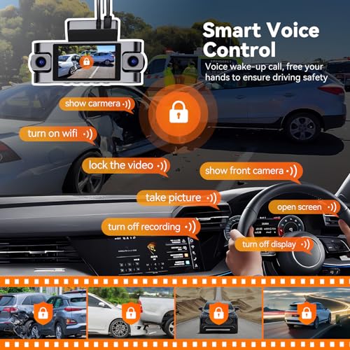 4K 360° DashCam for Cars,4 Channel Car Dash Cam Front and Rear Inside with 128GB Card Included,Voice Control,5.8G WiFi GP...