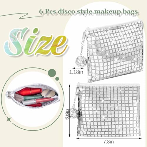 Locmeo 6 Pack Disco Makeup Bags Pop Star Party Favors Portable Glitter Sequin Mirror Cosmetic Organizer with Zipper, Suit ...