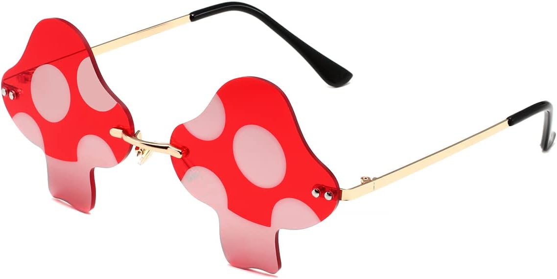 JOVAKIT Mushroom Shaped Sunglasses for Women Men Vintage Rimless Sun Glasses Retro rave Party Halloween Eyeglasses