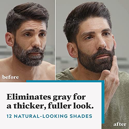 Just For Men Mustache & Beard, Beard Dye for Men with Brush Included, With Keratin Biotin Aloe and Coconut Oil for Healthy Facial Hair - Real Black, M-55, Pack of 1 (Packaging May Vary)