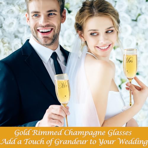 DUJUST Crystal Glass Wedding Champagne Flutes, Mr & Mrs Champagne Glasses with Handcrafted Gold Rim & 24K Gold Leaf Flake...