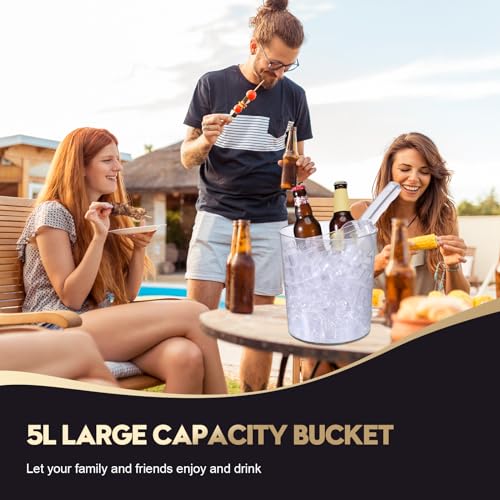 Norme 18 Pcs Plastic Ice Bucket for Parties 5L Clear Wine Bottle Chiller with Handles Round Beverage Tub with Plastic Ice ...