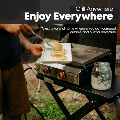 GasOne Flat Top Gas Grill with Lid – Auto Ignition Propane – Premium Stainless Steel Body Tabletop with Pre Season Griddle...