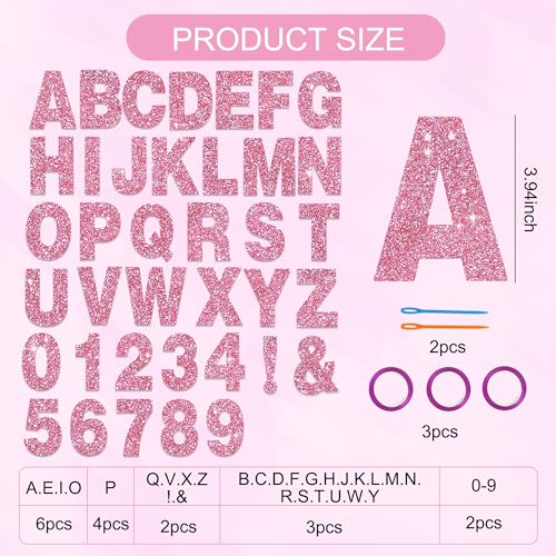 BEISHIDA 116 PCS A-Z Glitter Pink DIY Letter Banner Kit Make Your Own Banner，Including 111 Letters and Numbers 3 Rope and ...