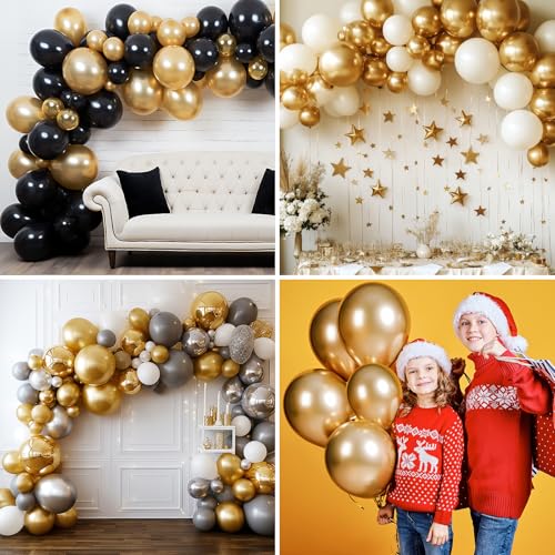 RUBFAC 135pcs Gold Balloons Different Sizes 18 12 10 5 Inch for Garland Arch, Latex Metallic Balloon for Birthday Graduati...