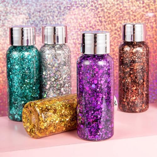 GL-Turelifes Mermaid Sequins Chunky Glitter Liquid Eyeshadow Glitter Body Gel Festival Glitter Cosmetic Face Hair Nails Ma...