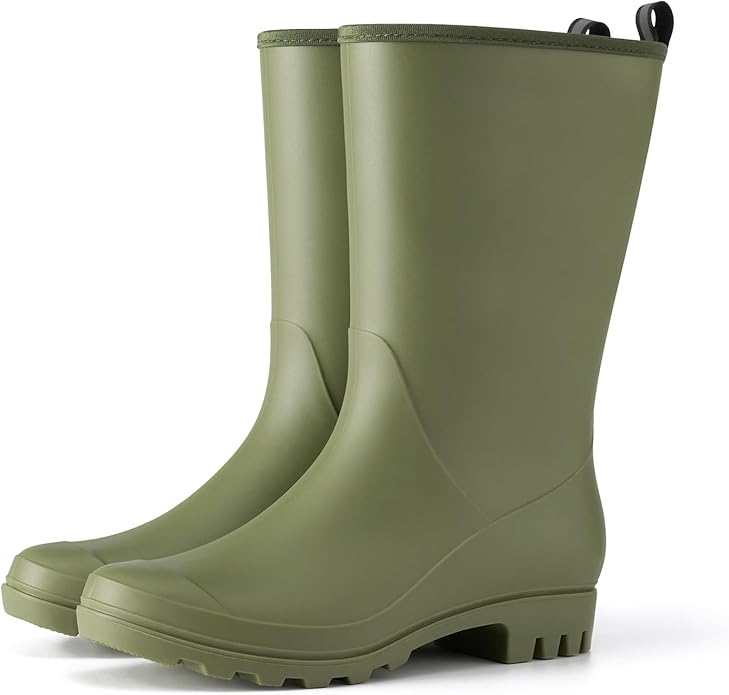 HISEA Women Rubber Boots Wide Calf Rain Boots Matte Surface Waterproof PVC Rubber Rain Boot Mid Height Rain Shoes for Outd...