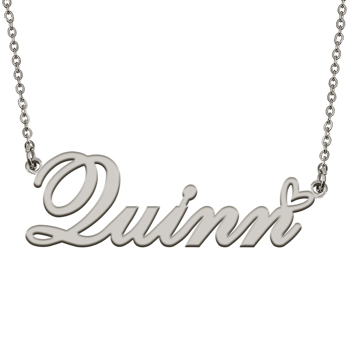 HUAN XUN Quinn Name Necklace with Heart Silver Stainless Steel Initial Pendant Gifts Custom Name Necklaces for Women