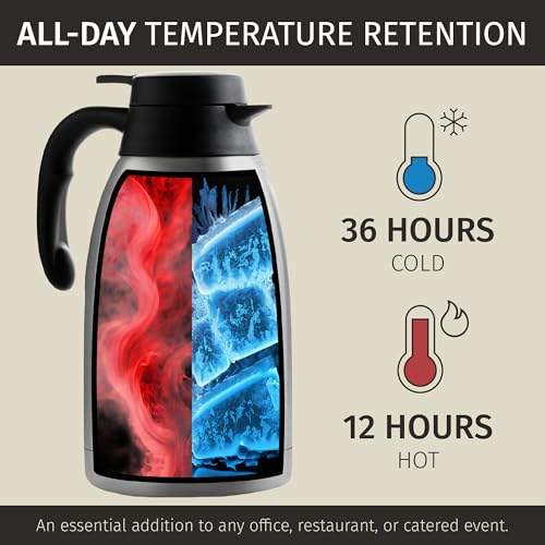 Cresimo Thermal Coffee Carafe 68oz / 2L - 12 Hours Hot Beverage Dispenser, Insulated Stainless Steel Carafe for Liquids, C...