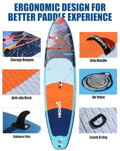 Highpi Inflatable Stand Up Paddle Boards, Ultra-Light SUP for All Skill Levels, w/Accessories Backpack, Anti-Slip Deck, Le...
