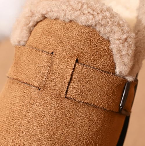 Women's Faux Suede Fuzzy Lined Loafers, Buckle Decor Slip-On Comfortable Warm Casual Shoes for Winter