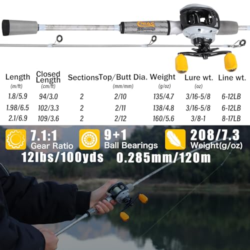Sougayilang Spinning& Casting Fishing Rod Combos with Graphite 2Pc Blanks Fishing Reel for Bass Fishing