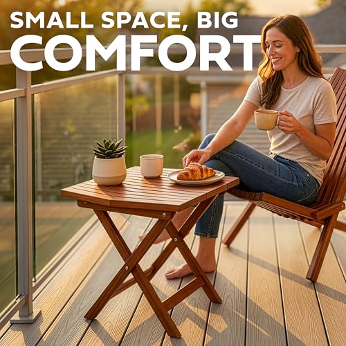 Melino Wooden Folding Outdoor Side Table 18x16x16 in, FSC Certified Acacia Wood Weatherproof Small Table for Patio, Porch,...