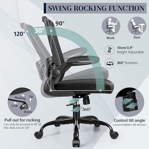 FelixKing Office Chair - Ergonomic Desk Chair with Adjustable Height, 360° Swivel, Flip-up Armrests, Flexible Tilt, Comfy ...