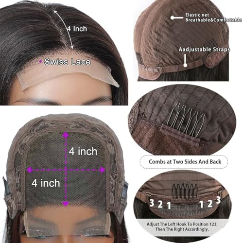 Straight Highlight Ombre Bob Wig Human Hair 4x4 Lace Front Wigs 1b/30 Colored Highlights Honey Blonde Lace Closure Wigs Glueless Pre Plucked Hairline 180% Density Bob Wigs for Women 14 Inch