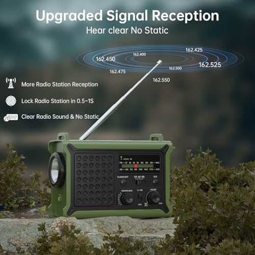 12000mAh/44400mWh Emergency Radio-NOAA Approved Weather Radio with AM/FM Portable Solar Panel/Hand Crank/AC Input Recharge...