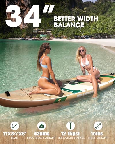 Bigfly Inflatable Stand Up Paddle Board 11’*34”*6”, Blow Up Paddle Board for Adults,with Detachable Fins, Pump, Floating P...
