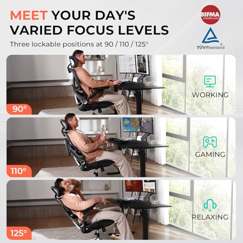 CAPOT Ergonomic Mesh Office Chair, Adjustable Lumbar High Back Desk Chair 400lbs, 4D Flip-up Arms, 3-Level Tilt Backrest, ...