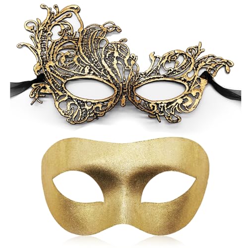 Aqearl Couple Masquerade Mask for Women Men Venetian Mask Halloween Mask for Party Prom Ball Costume Lace Mask