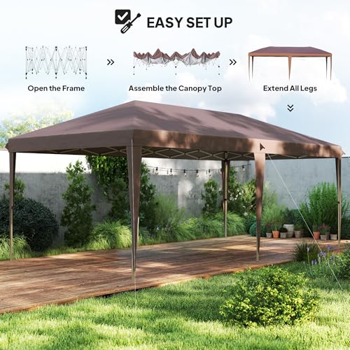 Outsunny 10' x 20' Pop Up Canopy Tent, Upgraded Heavy Duty Tents for Parties, Outdoor Instant Gazebo Sun Shade Shelter wit...