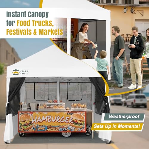 CROWN SHADES 10x10 Pop Up Canopy Tent with 4 Mosquito Netting, Instant Commercial Tent with 1-Person Setup Patended Center...