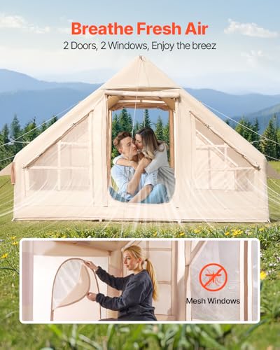VEVOR Inflatable Tents for Camping, Easy Setup Blow up Tent with Hand Pump, 4 Season Glamping Tent with Stove Jack, Doors...