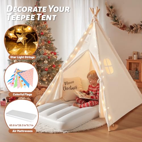 wilwolfer 6 Pack Kids Teepee Tent Bulk with Inflatable Airbed & Light, Natural Toddler Play Tent for Girls Boys Indoor Sle...