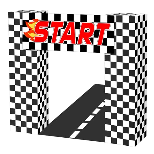 Saypacck 9 Pcs Race Car Birthday Party Decoration Checkered Flag Cardboard Kit Racing Theme 35.4 in Background 11.8 in Box...