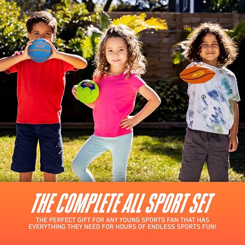 Nerf Mini Foam Sports Ball Set - Foam Football, Soccer Ball + Basketball Set Soft Foam Sports Set for Kids