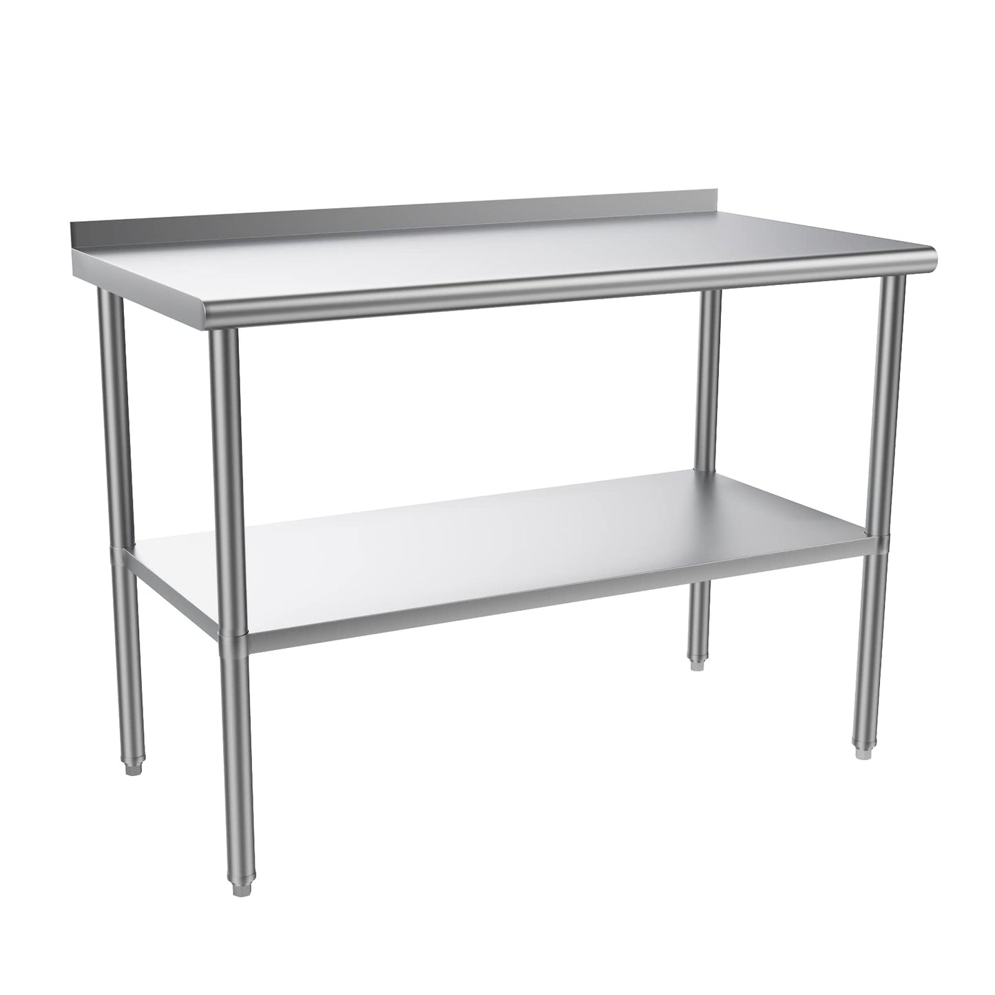 ROVSUN 48'' x 24'' Stainless Steel Table for Prep & Work,Commercial Worktables & Workstations, NSF Heavy Dut Metal Table with Adjustable UnderShelf & Backsplash for Kitchen,Restaurant,Home,Hotel