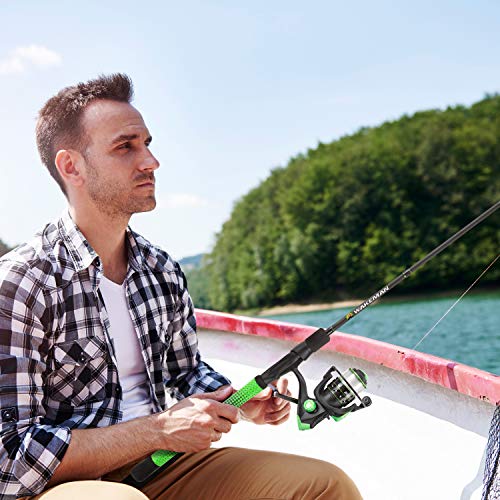 Fishing Rod and Reel Combo - Carbon Pole with Pre-Spooled Spinning Reel and Golf Grip Handle for Bass, Trout, Salmon, or C...