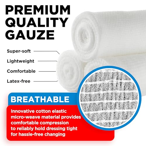 24 Gauze Rolls - 4" x 4.1yd - Soft and Breathable Rolled Gauze - Latex-Free Premium Individually Wrapped Bandages with Bon...