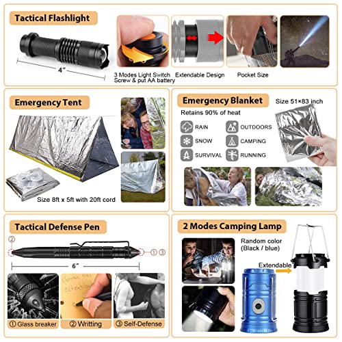 Survival Kit, 250Pcs Survival Gear First Aid Kit with Molle System Compatible Bag and Emergency Tent, Emergency Kit for Ea...