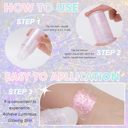KAICOERLY Roll-on Holographic Body Glitter Gel for Women, Sparkle Chunky Glitter Makeup for Christmas New Year Festival Ha...