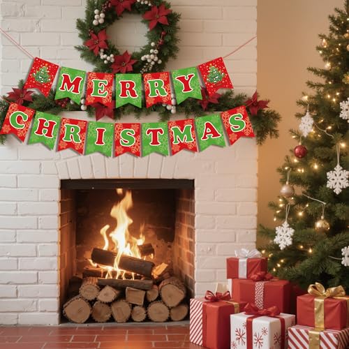 OHOME Christmas Party Decorations - Merry Christmas Banner | CHRISTMAS Decorations for Indoor Outdoor - Xmas Backdrop Garl...