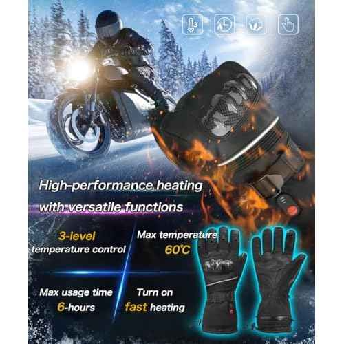 Heated Motorcycle Gloves Rechargeable 7.4V Battery for Men Women Touchscreen Waterproof Windproof for Winter Skiing Hunting Cycling Camping