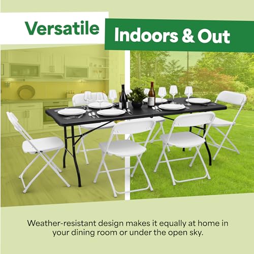 EconoHome Black 6ft Folding Table with Handle | Heavy-Duty Foldable Table | Portable Table for Indoor & Outdoor Use | Perf...