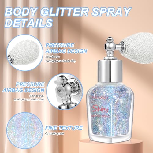 Hair and Body Glitter Spray, Shimmering Powder Sparkle Powder Makeup, Glitter Loose Sparkle Makeup for Body Highlighter,Fe...