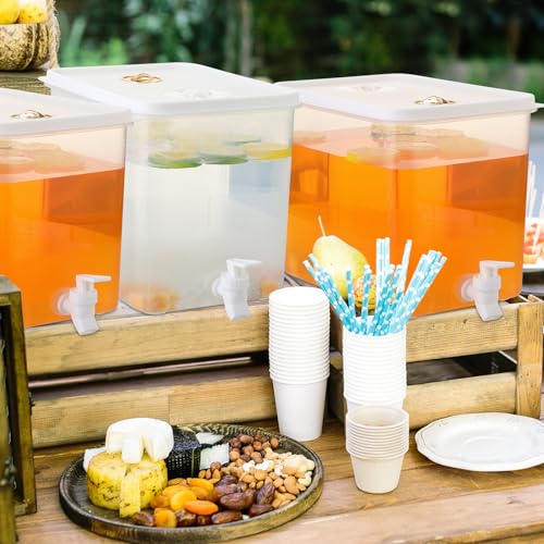 Domensi 4 Pack 2 Gallon Fridge Beverage Drink Dispenser with Spigot Leak-proof Lids Filter Screen Juice Container Sealed P...