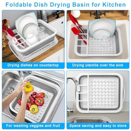 Collapsible Dish Drying Rack Portable Dish Drainers for Kitchen Counter with Drainboard, Kitchen Sink Organizer Basket RV ...