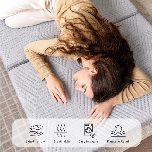 Folding Mattress, 4 Inch Twin Tri Folding Memory Foam Mattress for Camping Guest Bed, Washable Cover & Non-Slip Bottom, 7...