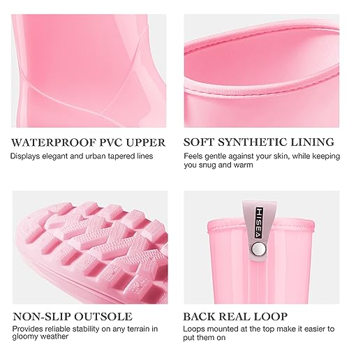 HISEA Women's Mid Calf Rain Boots Waterproof Garden Shoes Fashion Rubber Boots Anti-Slipping Rainboots for Ladies with Com...